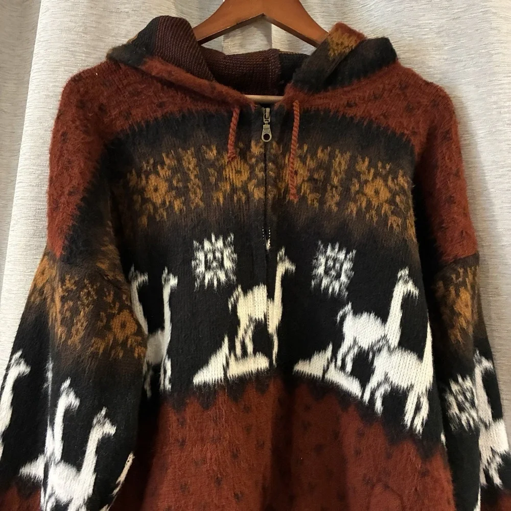Vintage Alpaca Hoodie Jacket Made In Ecuador Men's Large